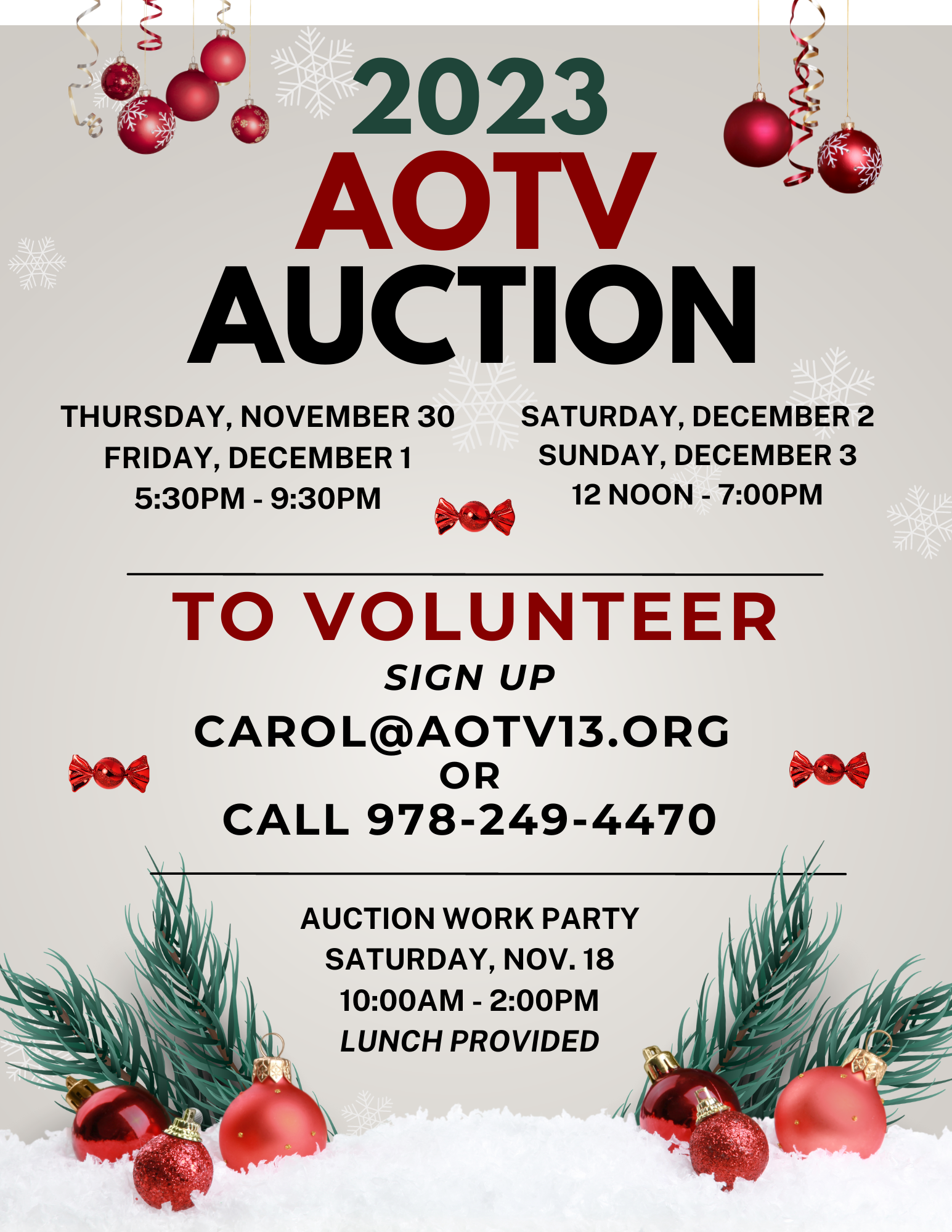 2023 AOTV AUCTION VOLUNTEER FLYER | Athol•Orange Community Television